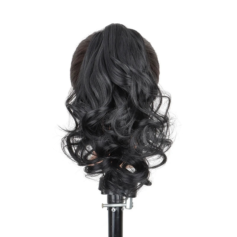 10Inch Synthetic Short Wavy Curly Ponytail Claw Clip in Hair Extension Brown Blonde Blac detail view