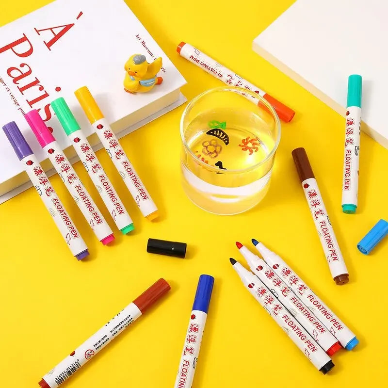 8/12 Colors Magical Water Floating Student Painting Brush Whiteboard Markers Pen Suspe close-up view