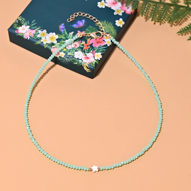 Shell Star Crystal Choker Necklace | Trendy Summer Jewelry for Women close-up view