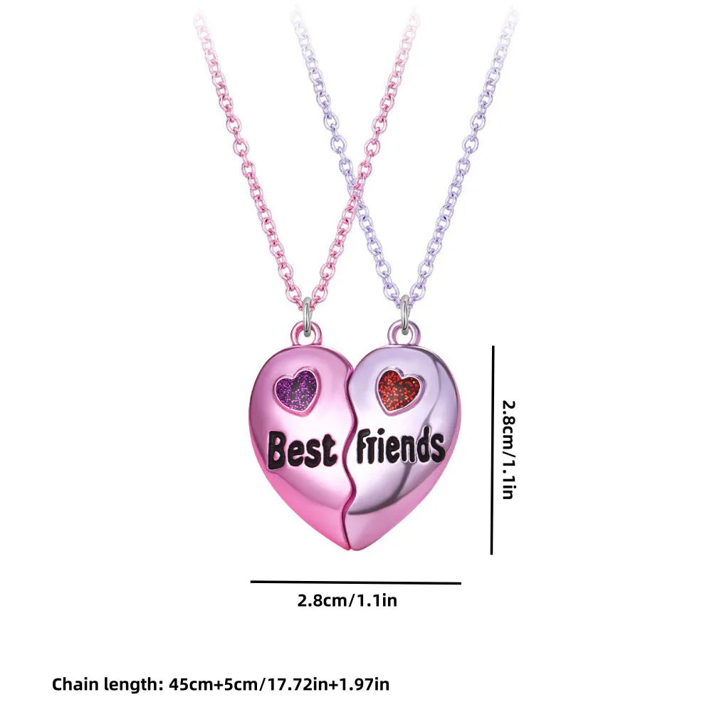 A Girl 2Pcs/set Multicolour Heart-shaped Stitching Best Friend Bestie Necklace BFF additional angle