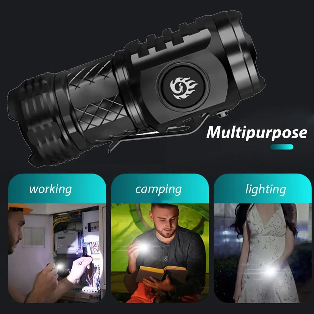 Portable High Brightness 3 LED Flashlight | Type-C Rechargeable Mini Outdoor Light additional angle
