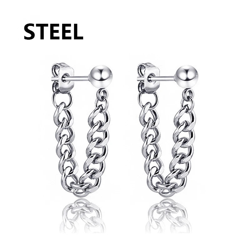 2pc Korean Fashion Punk Rock Cross Feather Stud Earrings for Women And Men High Quality Stainless Steel Hip Hop Ear Jewelry