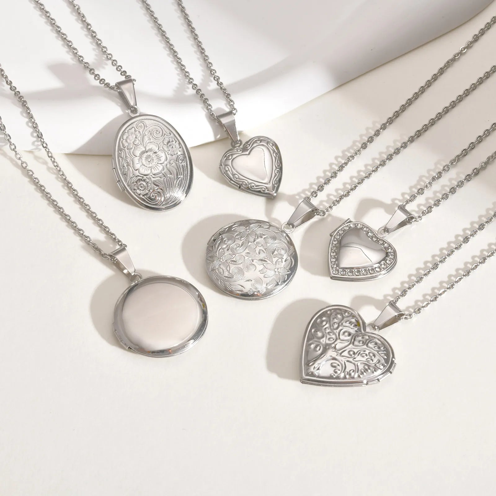 Vnox Never Fade Silver Color Stainless Steel Women Locket Pendant, Openable Heart Pen lifestyle view