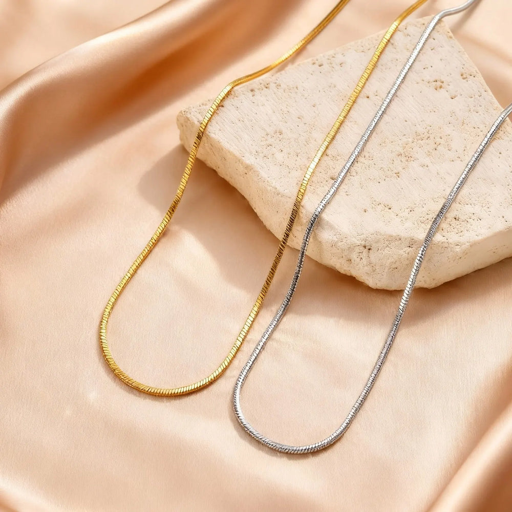 Stainless Steel Gold Square Snake Chain Necklace | Unisex Minimalist Jewelry detail view