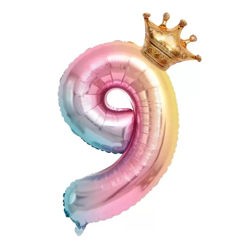 32inch Rainbow Crown Number Foil Balloon Birthday additional angle