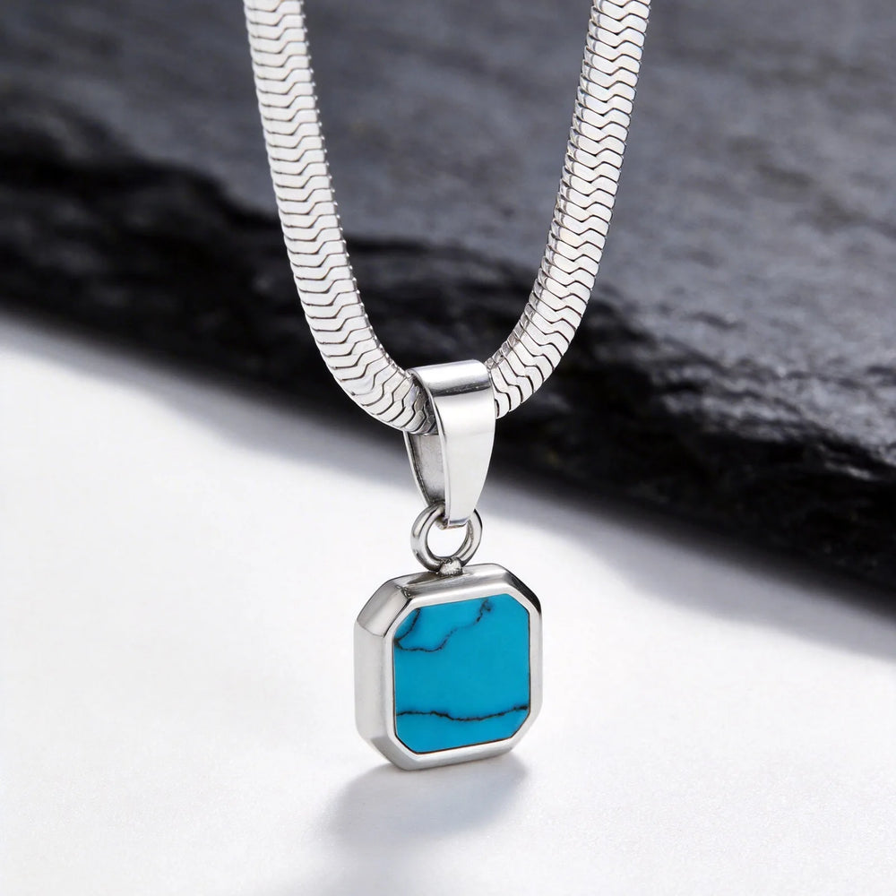 Men's Geometric Stone Pendant Necklace | Stainless Steel Blade Chain lifestyle view