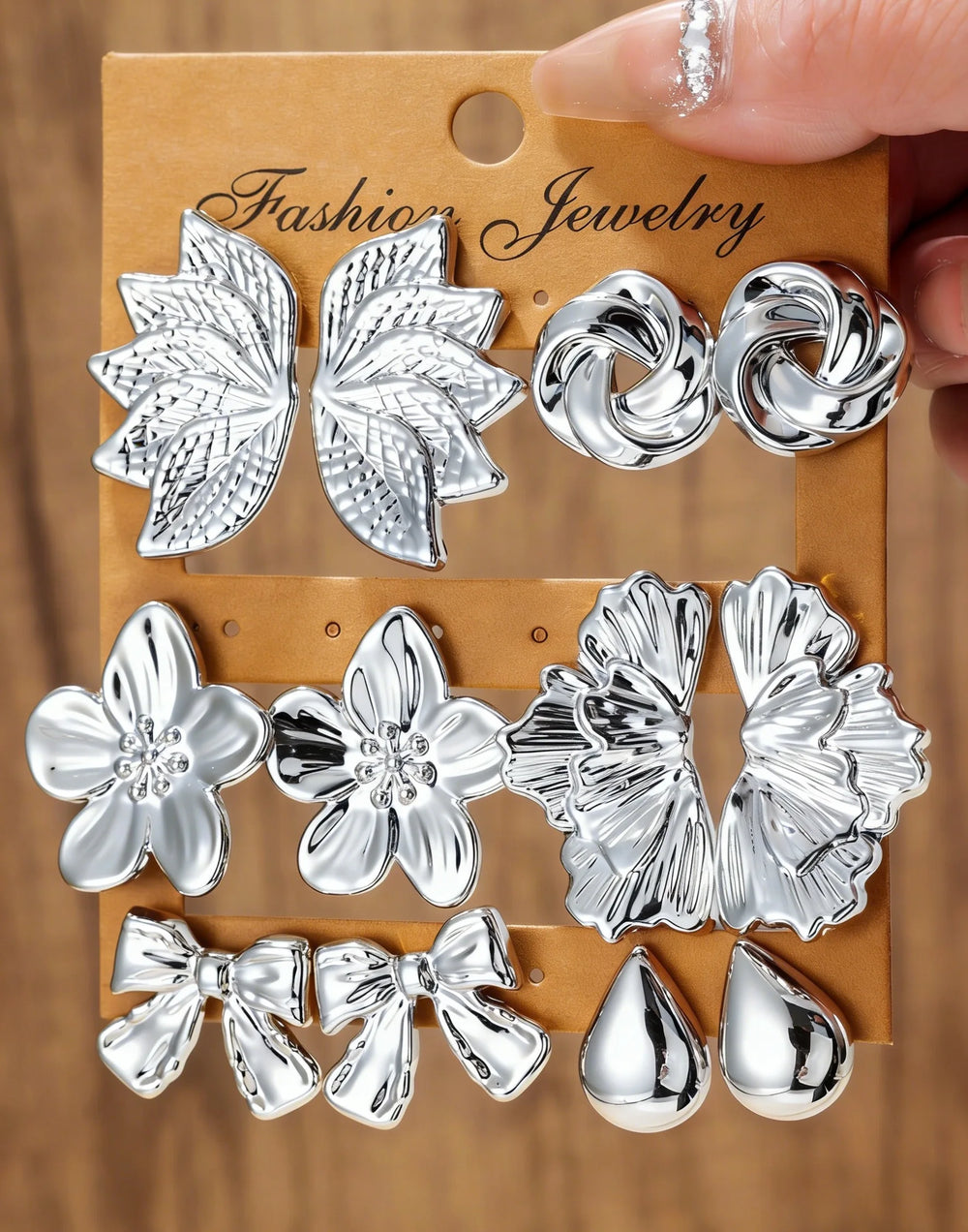 12pcs Fashionable Lightweight CCB Smooth Flower, Bow, Heart Shaped Earring Set, Suitable detail view