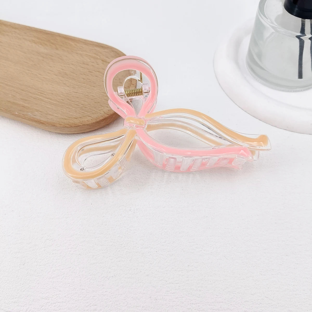 13cm Simple and Versatile Hollow Streamer Bow Ties Oil Dripping Plastic Hair Claw Clip Hairpin Hair Accessories for Women