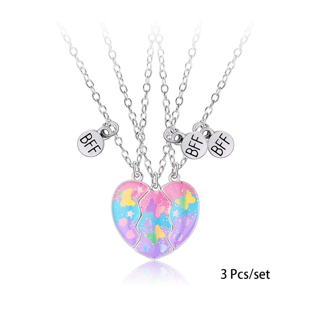 3 Pcs/set Best Friends Pendant Necklace For Woman Magnetic Adjustable Rainbow Daisy Love detail view