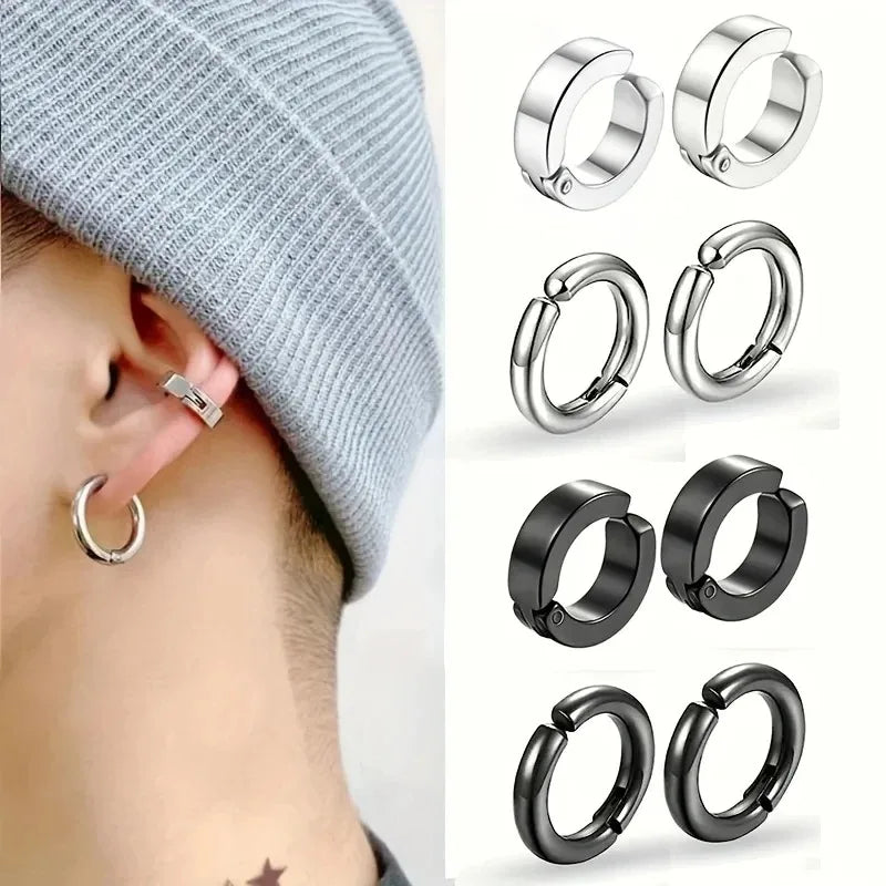 2/4 Pairs Punk Style Stainless Steel Ear Clip Set - Chic Circle Ear Cuffs No Piercing Needed Trendy