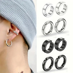 2/4 Pairs Punk Style Stainless Steel Ear Clip Set - Chic Circle Ear Cuffs No Piercing Needed Trendy