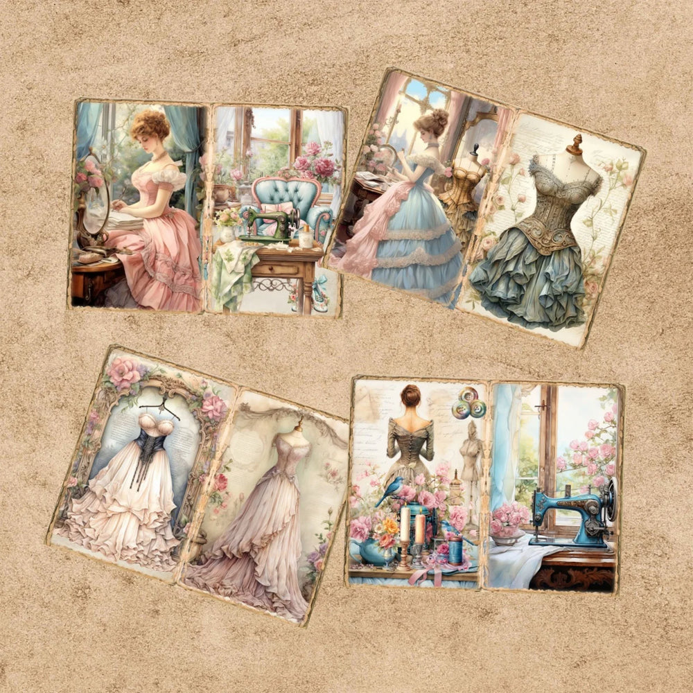 10 Sheets A5 Vintage Sewing Machine Background Paper | Scrapbooking & Journaling Craft close-up view