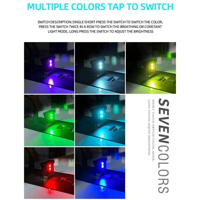 Mini USB LED Night Light | Car Interior Atmosphere Lamp with Eye Protection close-up view