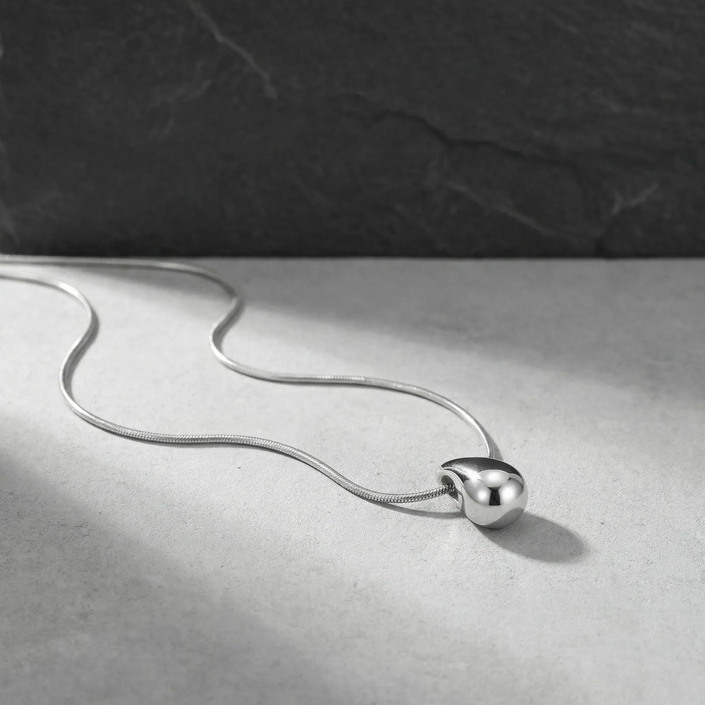 Fashion Waterdrop Pendant Necklace | Stainless Steel Snake Chain Jewelry Gift close-up view