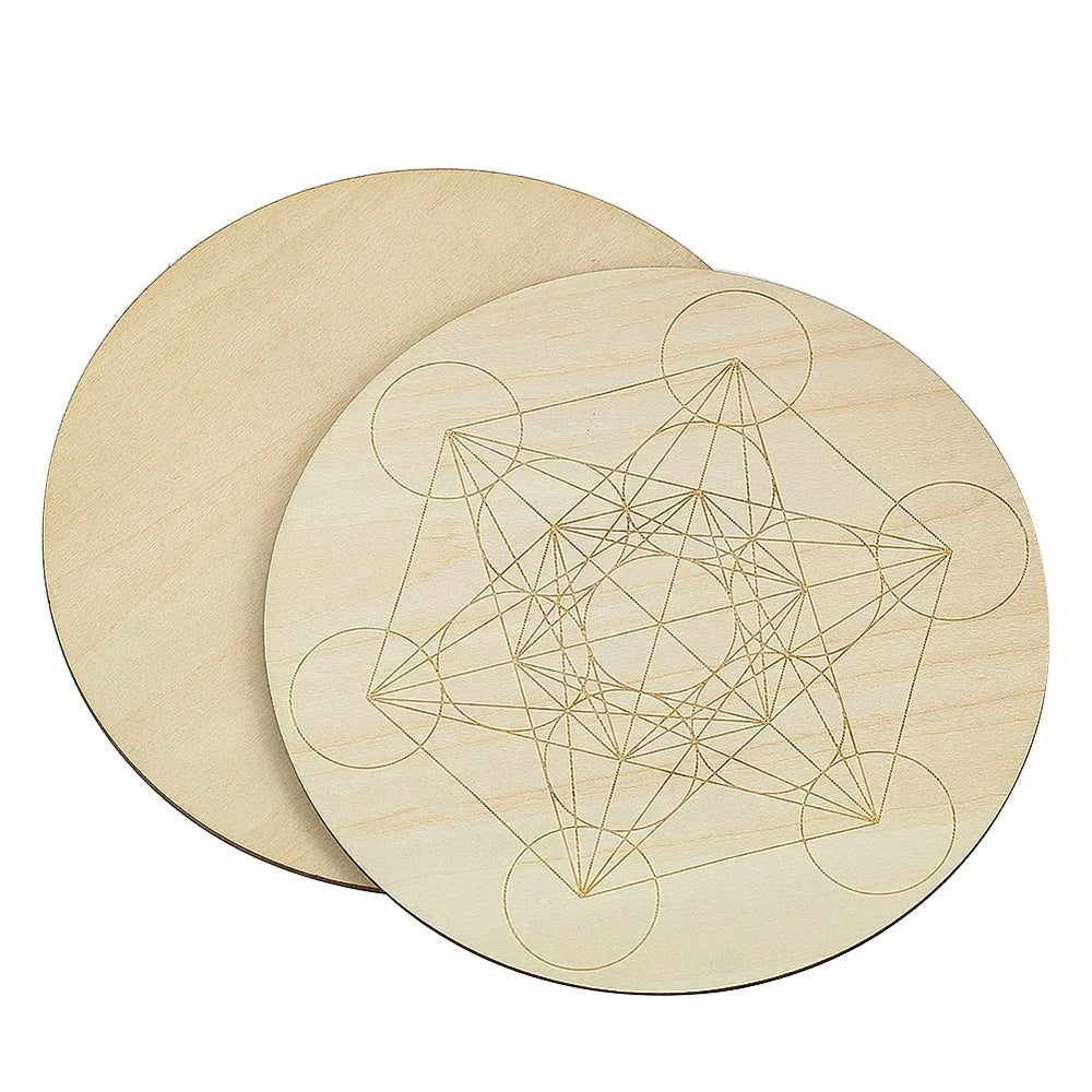 15cm Crystal Lattice Ouija Board | Laser Engraved Metatron Sacred Geometric Wooden Plate detail view