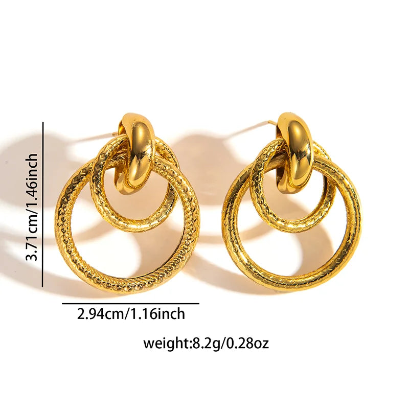 Stainless Steel Circular Splicing Earrings | Modern Geometric Drop Earrings close-up view
