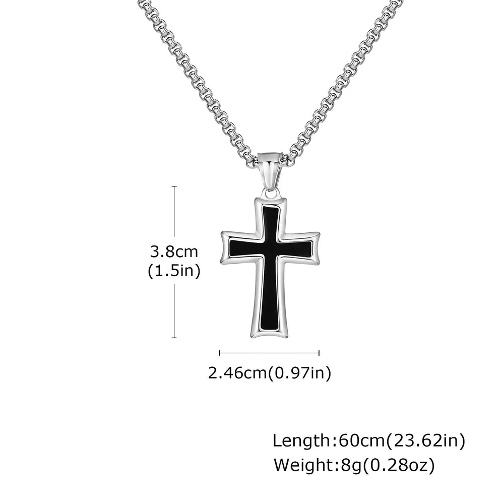 Plain Cross Necklace for Men and Boys | Stainless Steel Silver Tone Religious Jewelry close-up view