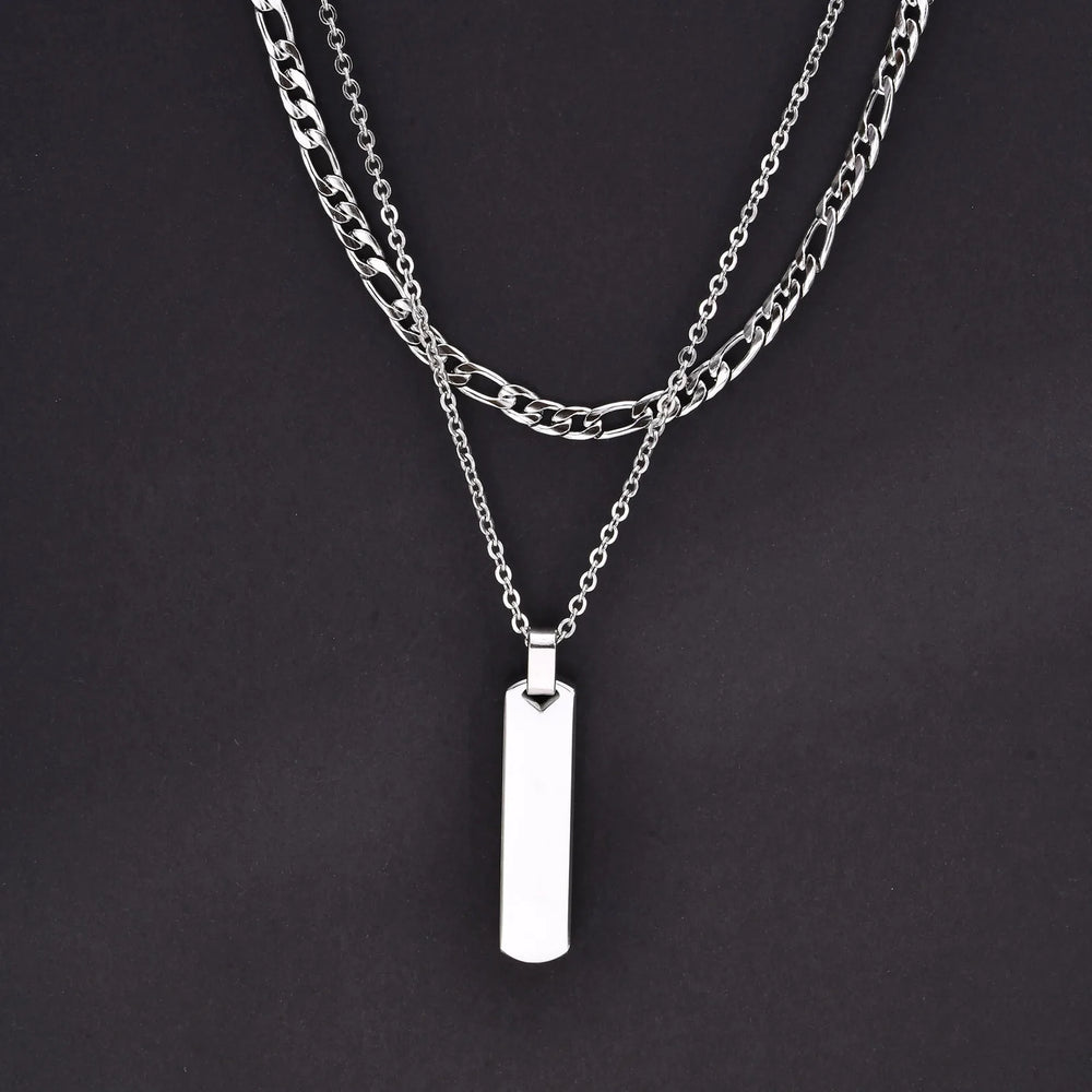 2pcs Vertical Layer Necklaces for Men Boys,Wateproof Stainless Steel Cuban Chain Coll lifestyle view
