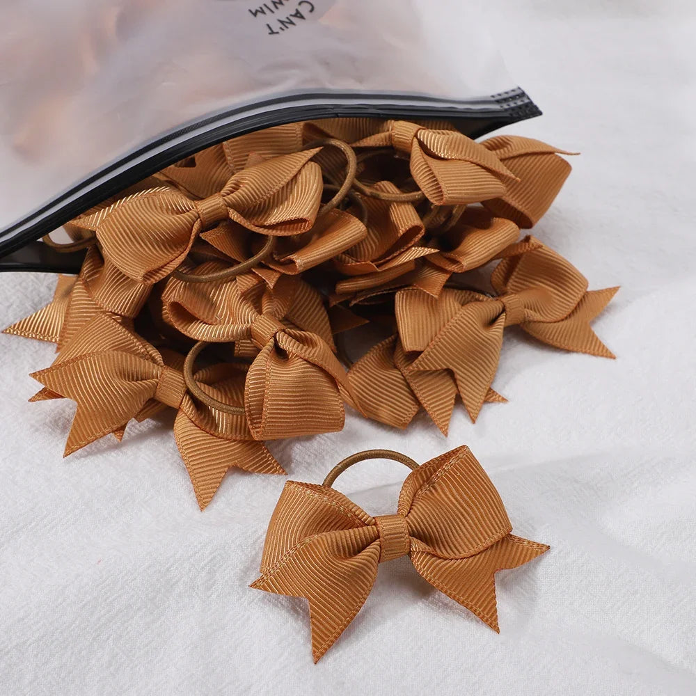 10Pcs/lot Grosgrain Ribbon Pigtail Hair Bows Elastic Hair Ties Hair Bands Holders Gir alternate view