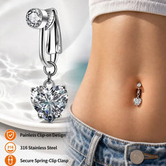 Fake Navel Ring Clip On Belly Button Jewelry Heart Shaped Non Piercing Body Accessory Fo detail view