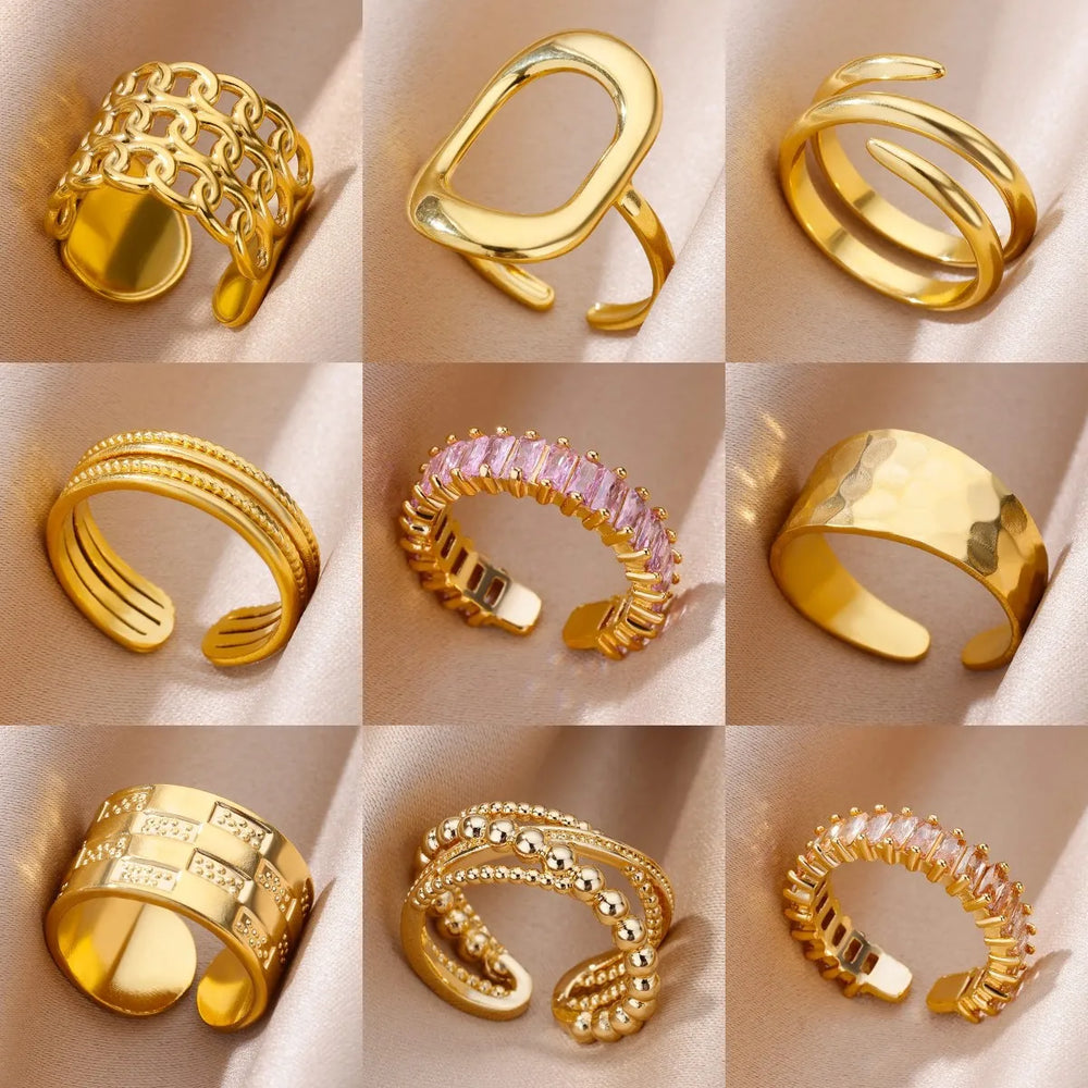316L Stainless Steel Rings for Women Gold Color Never Fade Luxury Classic rings wedding couple rings