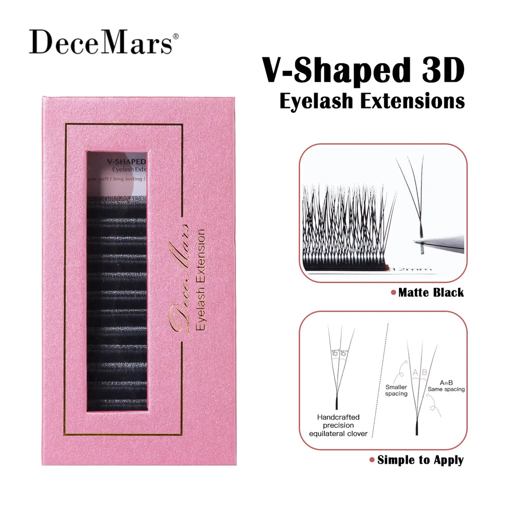 DeceMars V-Shaped 3D Eyelash Extensions | Matte Black 12 Rows Tray alternate view