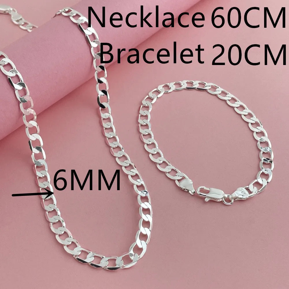 Fashion classic 925 sterling silver 6MM one to one Cuban NK necklace bracelet set s additional angle