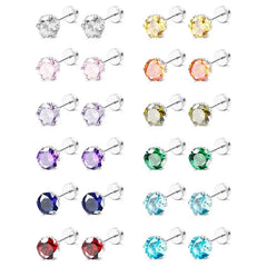 2pcs 20G Hypoallergenic Stud Earrings for Women Men, Stainless Steel Flatback Earrings Cubic Zirconi