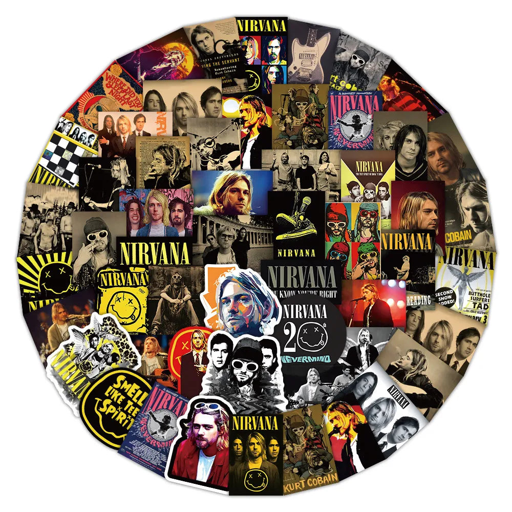 52 Pieces Nirvana Band Stickers | Rock Music Fan Decorative Decals for Laptops, Phone Ca detail view