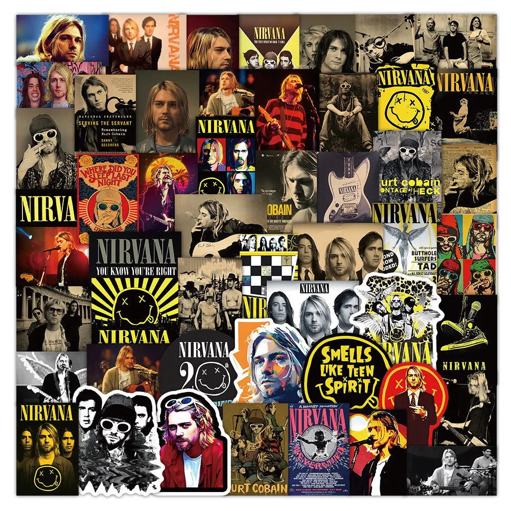 52 Pieces Nirvana Band Stickers | Rock Music Fan Decorative Decals for Laptops, Pho additional angle