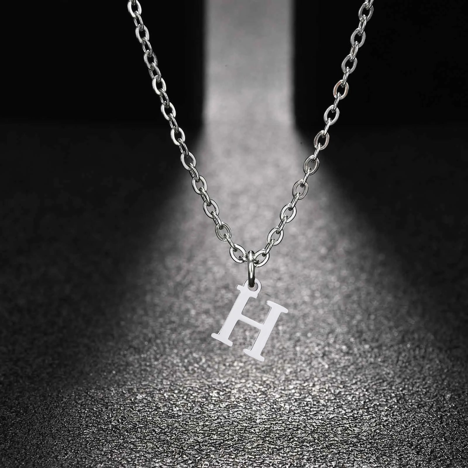 26 Letters A-Z Initial Pendant Necklaces for Women,Alphabet Pendant Rolo Chain Necklac close-up view