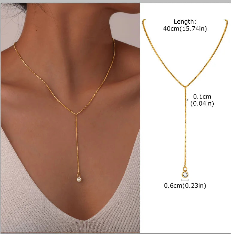 Stainless Steel Lariat Necklace Gold Plated, Dainty Long Necklace Laryered Necklaces F close-up view