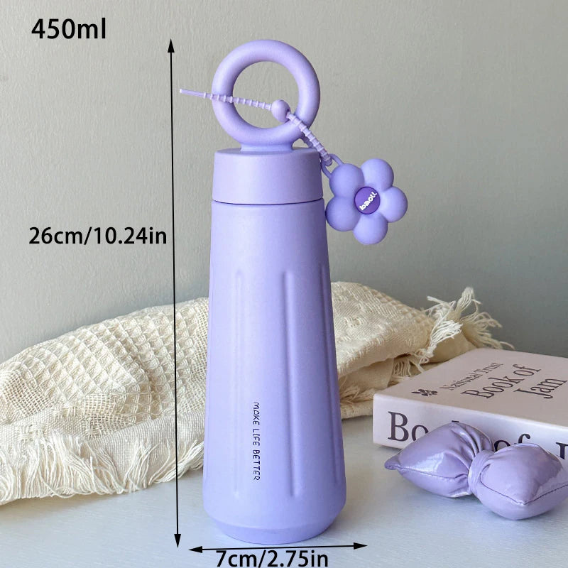 1pcs 450ML Unisex Thermos Bottle With Sunflower Pendant 316 Stainless Steel Insulat additional angle