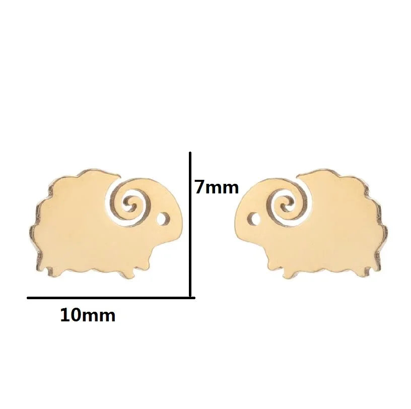 Stainless Steel Sheep Earrings Cute Animal Stud For Women Girl Metal Mini Summer Ear J close-up view
