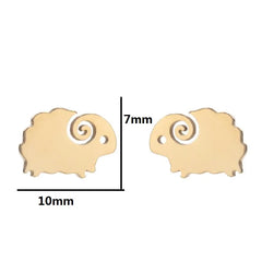 Stainless Steel Sheep Earrings Cute Animal Stud For Women Girl Metal Mini Summer Ear J close-up view