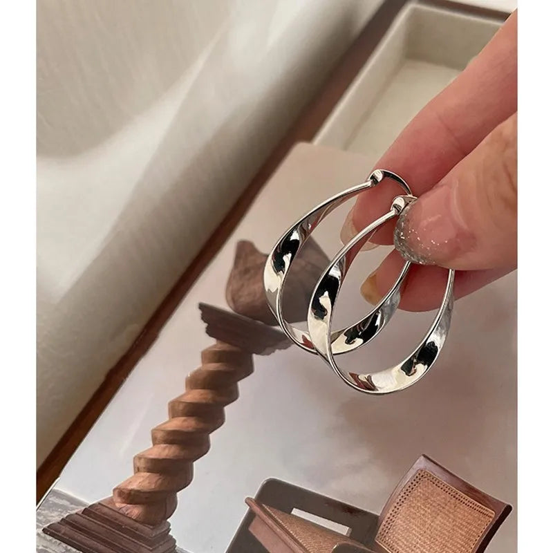 Geometric Twisted Hoop Earrings | Niche Design Statement Jewelry for Women additional angle