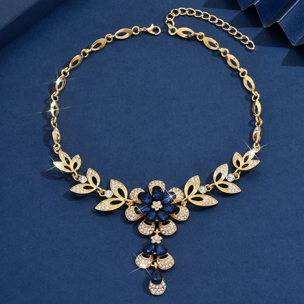 High end, stylish flower design necklace and jewelry suitable for dates, parties, and alternate view