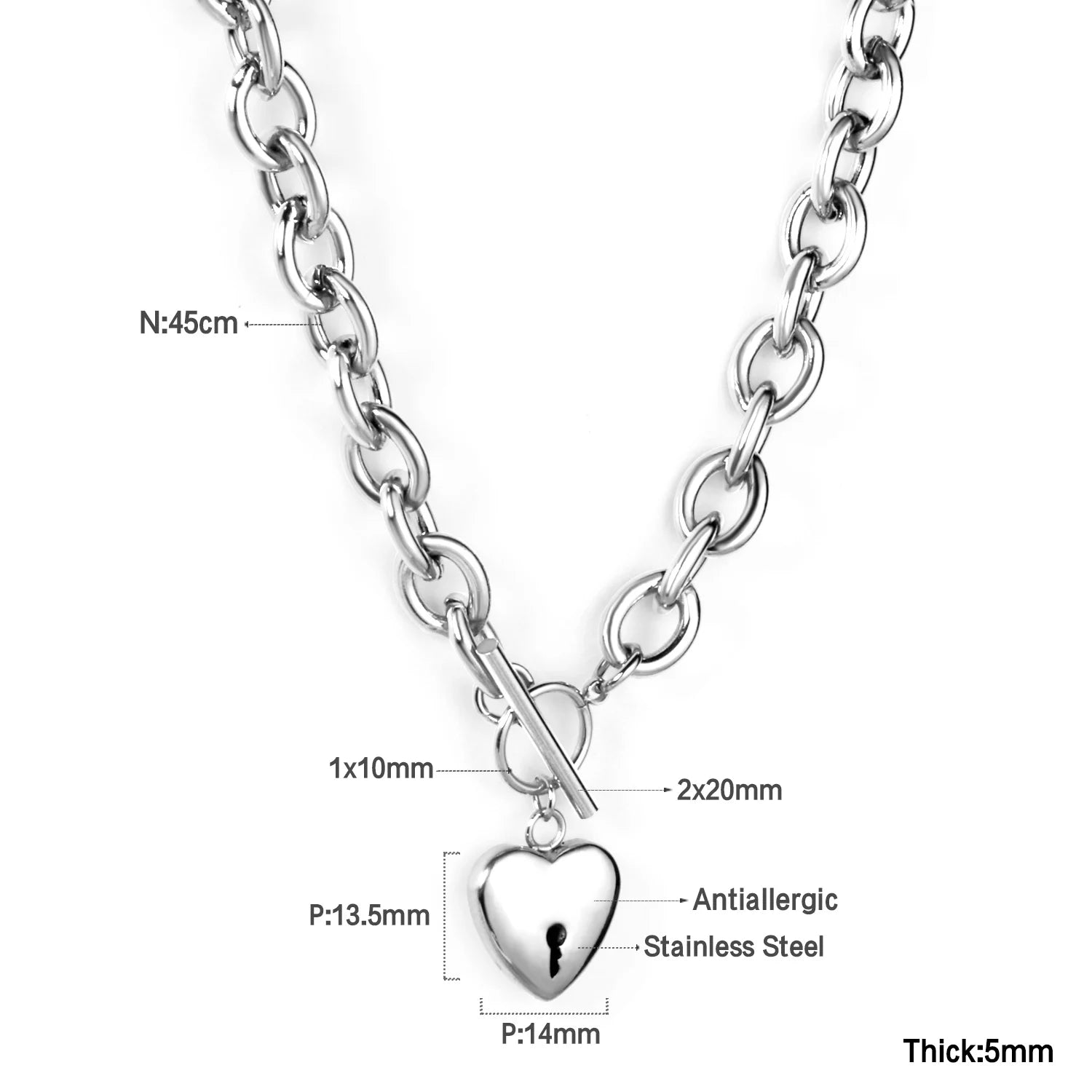 ASONSTEEL Romantic Heart Pendant Necklace | Gold Stainless Steel Choker for Women Gift detail view