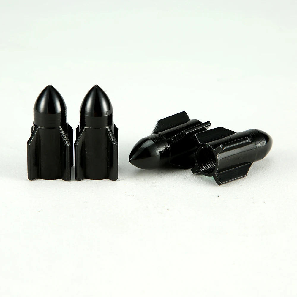 4Pcs/Set Aluminum Rocket Tire Valve Caps for Car Motorcycle Bike Alloy Tyre Valve Cove close-up view
