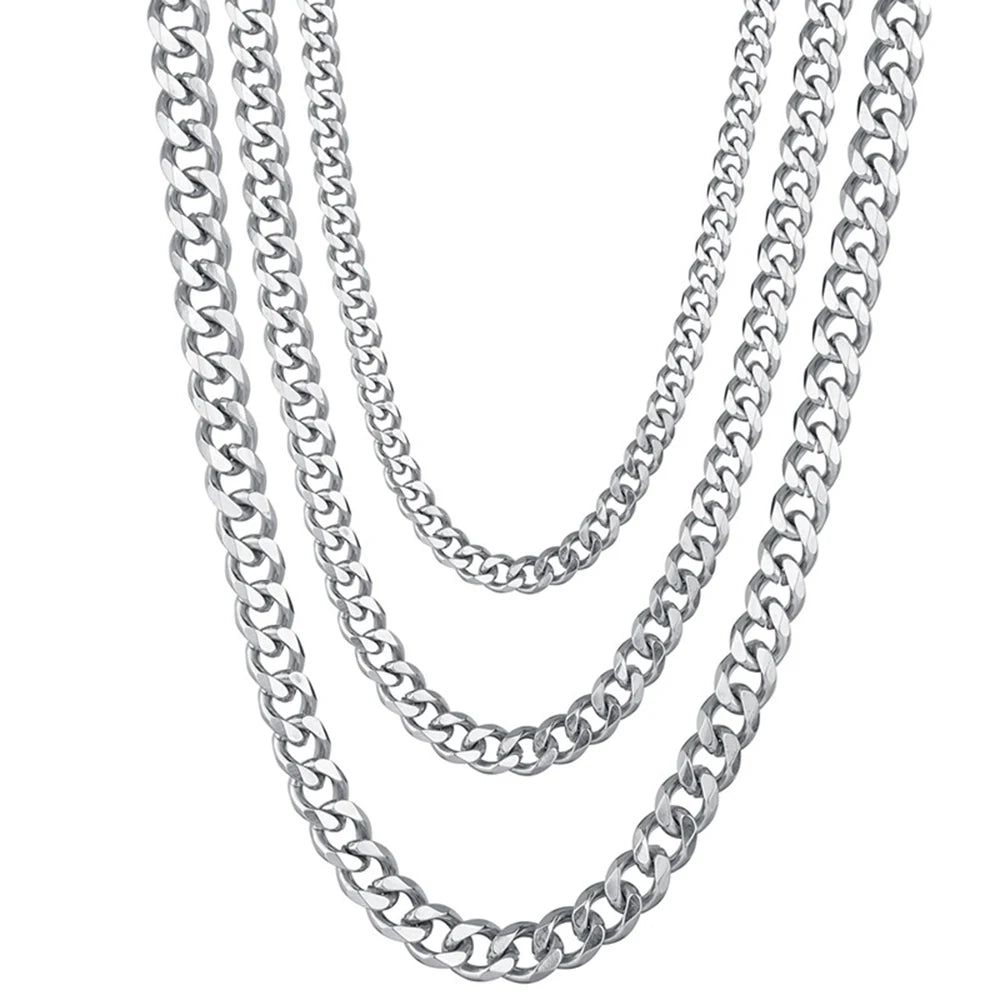 1 Piece Width 3.5/5/7mm Stainless Steel Gold/Black Color Punk Necklace Cuban Link C additional angle