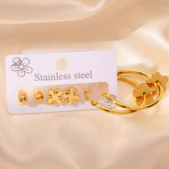 316L Stainless Steel 6 Piece Earring Set | Circle Heart Star Flower Pendant Earrings alternate view