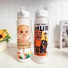 750ML Italian Brainrot Water Bottle Outdoor Drinking Cartoon Sports Cups Tung Tung Tung Sahur Tralal