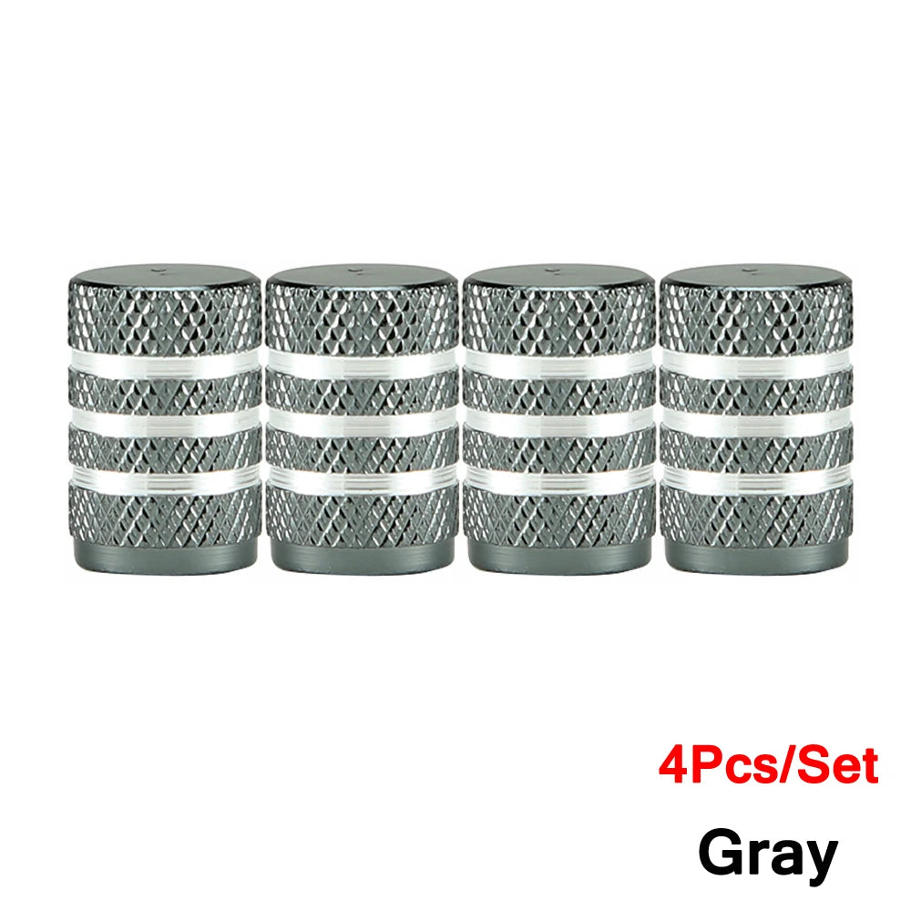 DSYCAR 4Pcs Silver Car Tire Valve Stems Cap Knurling Style Tire Valve Cap Aluminum additional angle