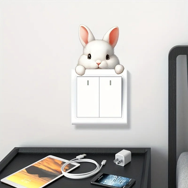 Cute Rabbit Light Switch Phone Wall Stickers | DIY Cartoon Animal PVC Decals alternate view