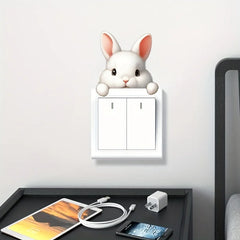 Cute Rabbit Light Switch Phone Wall Stickers | DIY Cartoon Animal PVC Decals alternate view