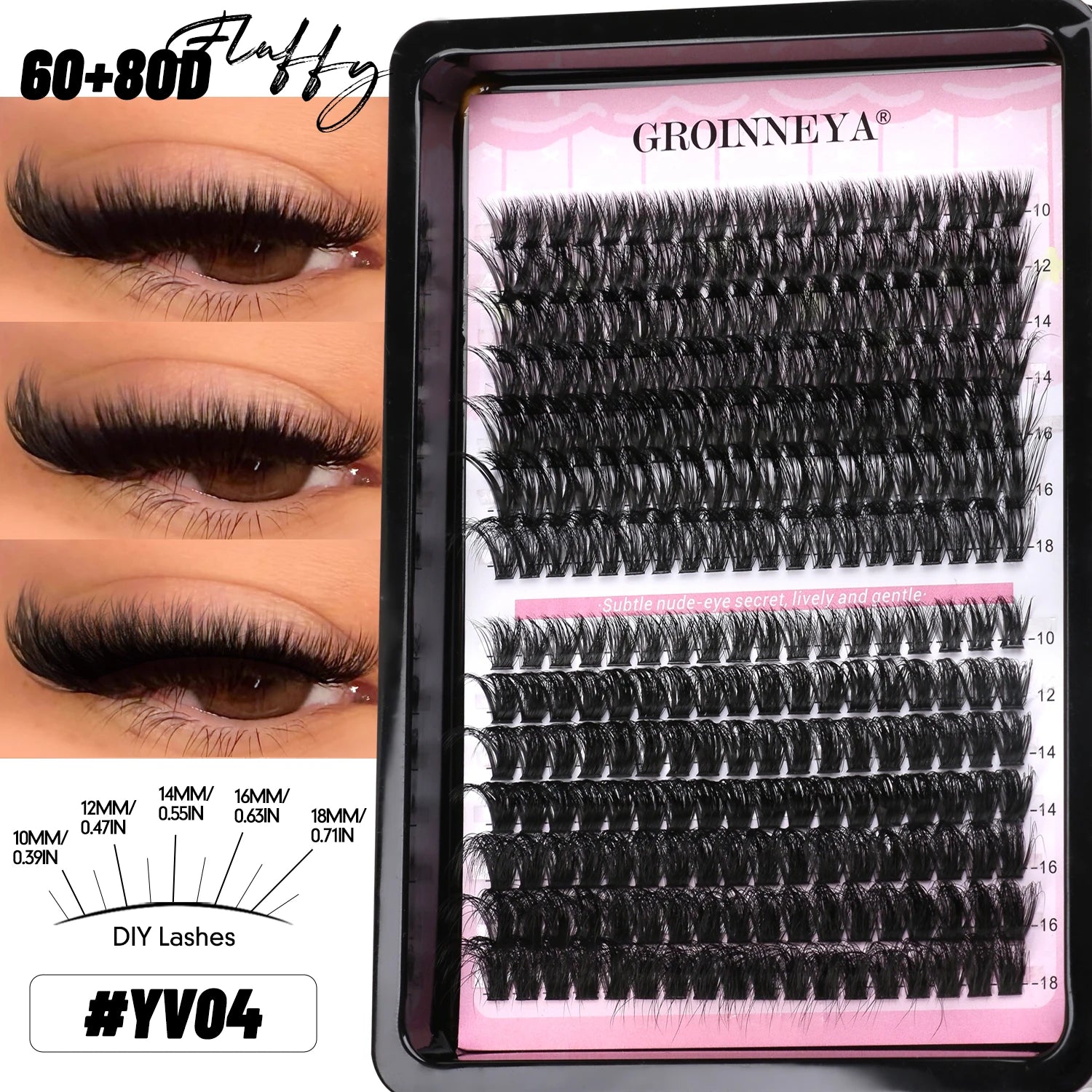 GROINNEYA Lash Clusters Wispy Eyelash Clusters Eyelash Extensions Natural Volume Lash Extensions DIY Individual Lashes Makeup