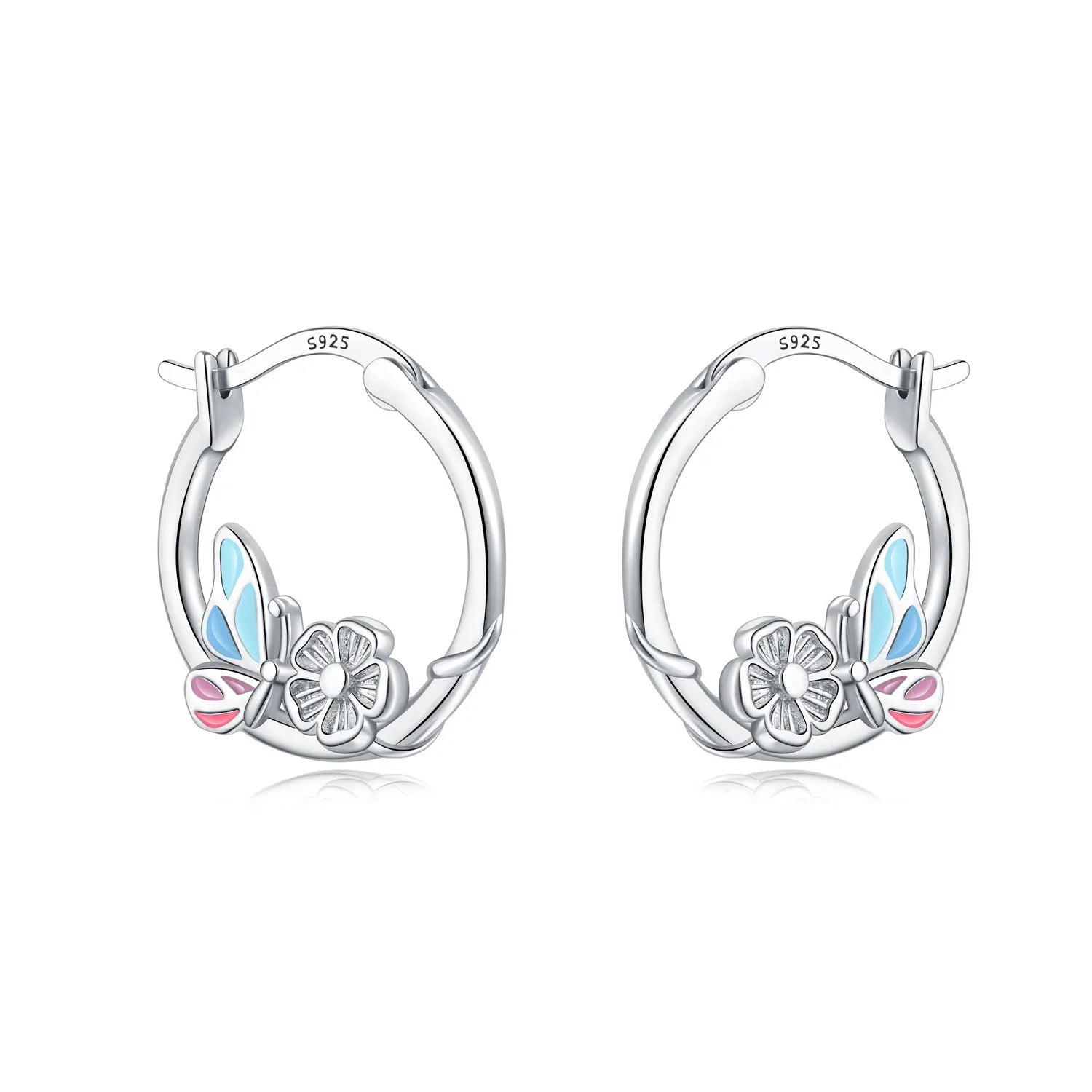 PANPOKI Original 925 Sterling Silver Purple Butterfly Insect Earrings Women Hoop Ea additional angle