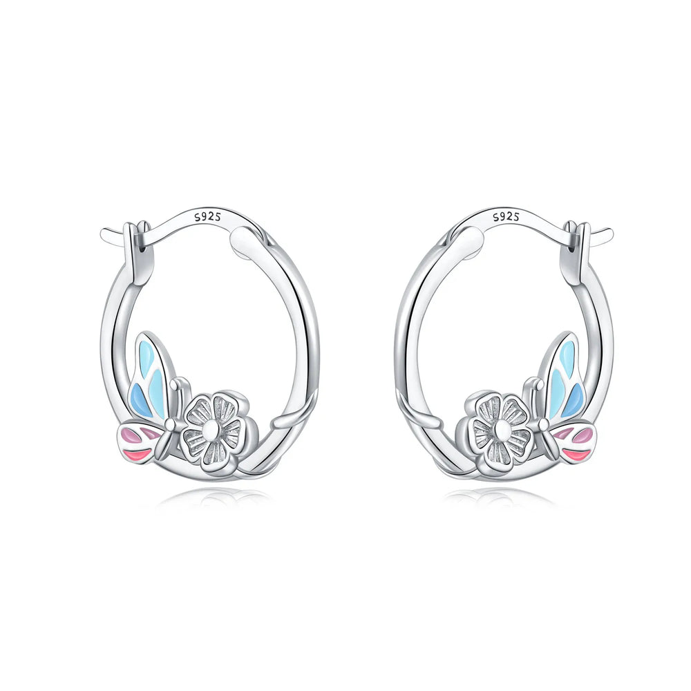 PANPOKI Original 925 Sterling Silver Purple Butterfly Insect Earrings Women Hoop Ea additional angle