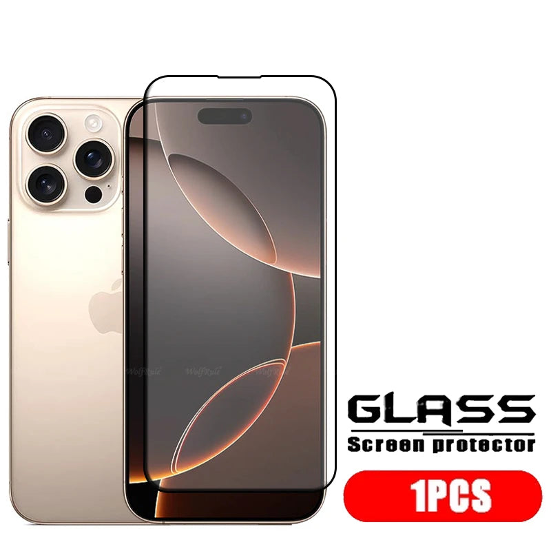4pcs For iPhone 16 Pro Max Glass iPhone 16 15 14 13 Pro Max Tempered Glass Full Cover Glue 9H Screen Protector iPhone 16 Pro Max