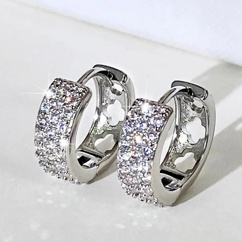 Shiny White Zircon Hoop Earrings | Simple Daily Wear for Women and Men additional angle